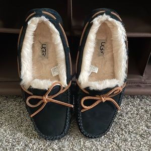 Ugg Women’s Black/Chestnut Bella Suede Moccasin Slipper - Size 7